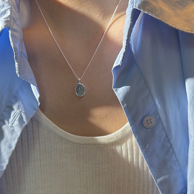 Aquamarine Necklace with 925 Sterling Silver Chain – Calm & Clarity