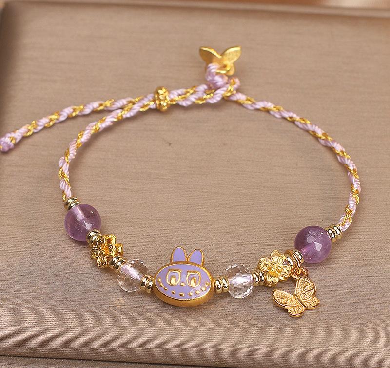Amethyst Braided Bracelet with Labubu Charm – Peace & Imagination|Handmade