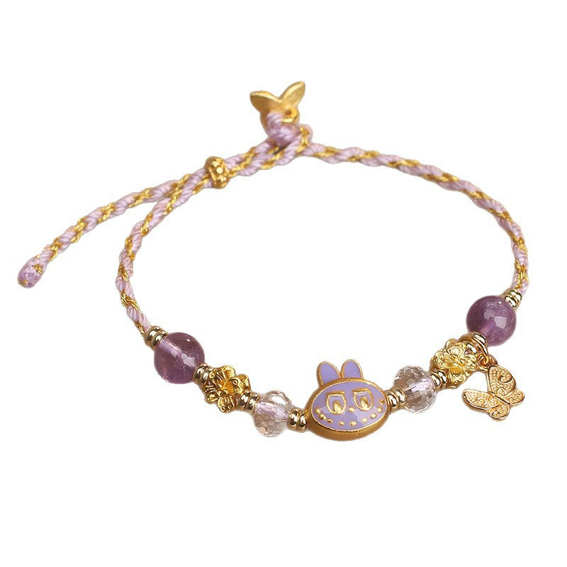 Amethyst Braided Bracelet with Labubu Charm – Peace & Imagination|Handmade