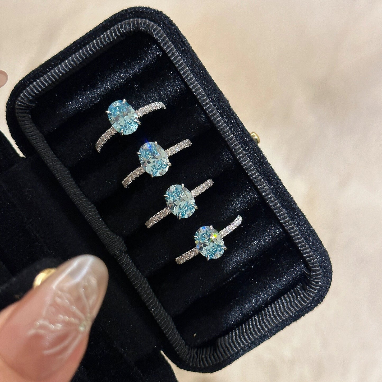 925 Silver Sea Blue Zirconia Ring
