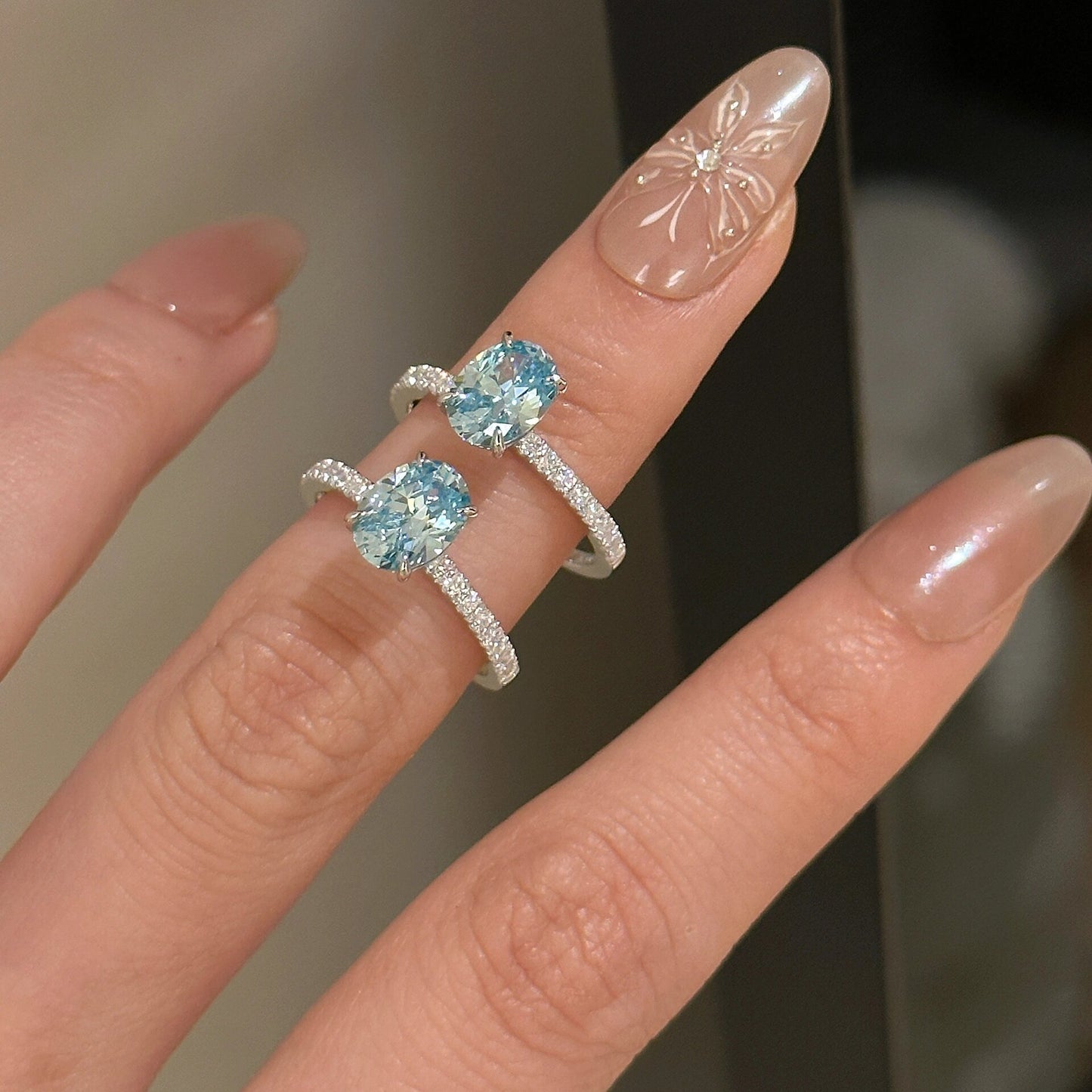 925 Silver Sea Blue Zirconia Ring