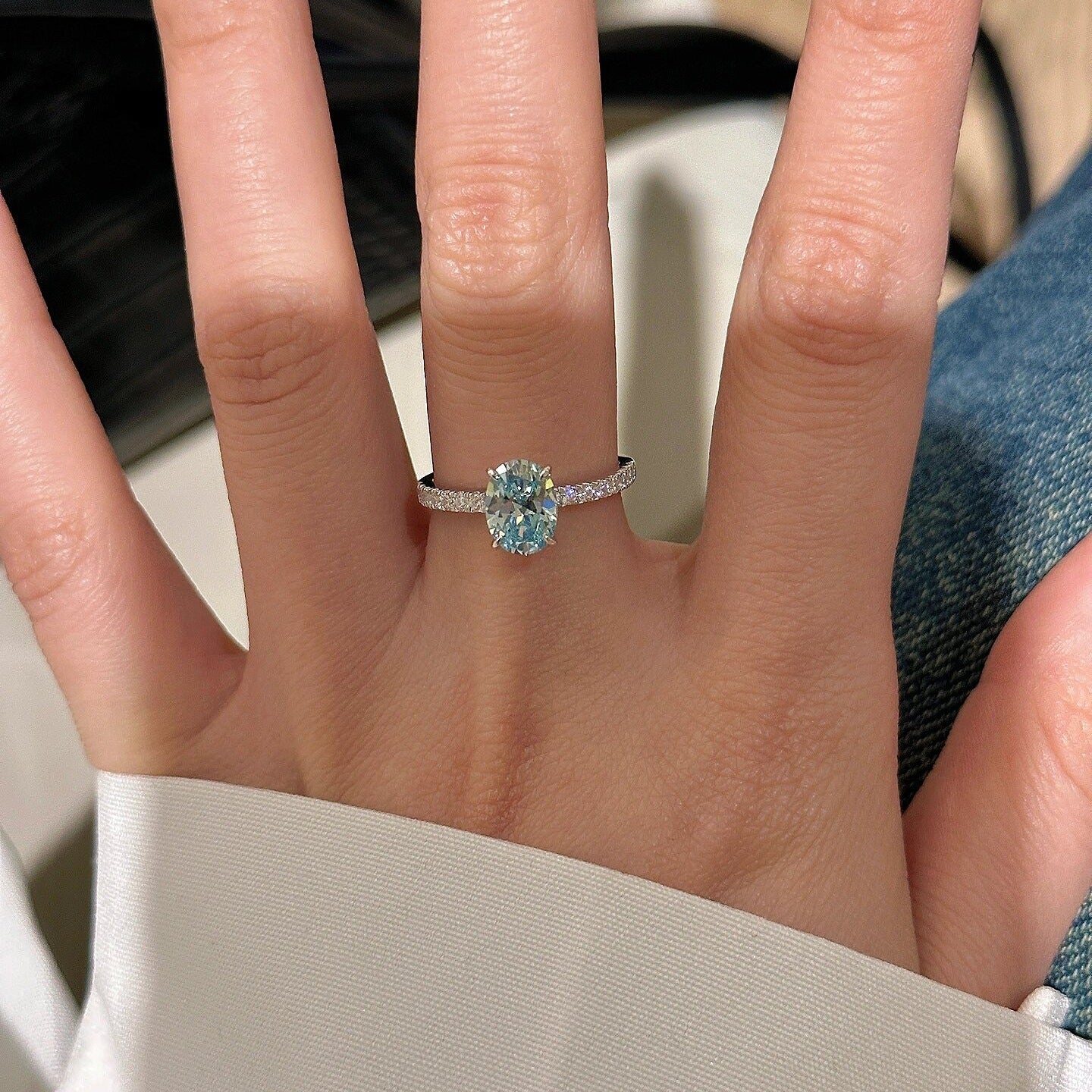 925 Silver Sea Blue Zirconia Ring