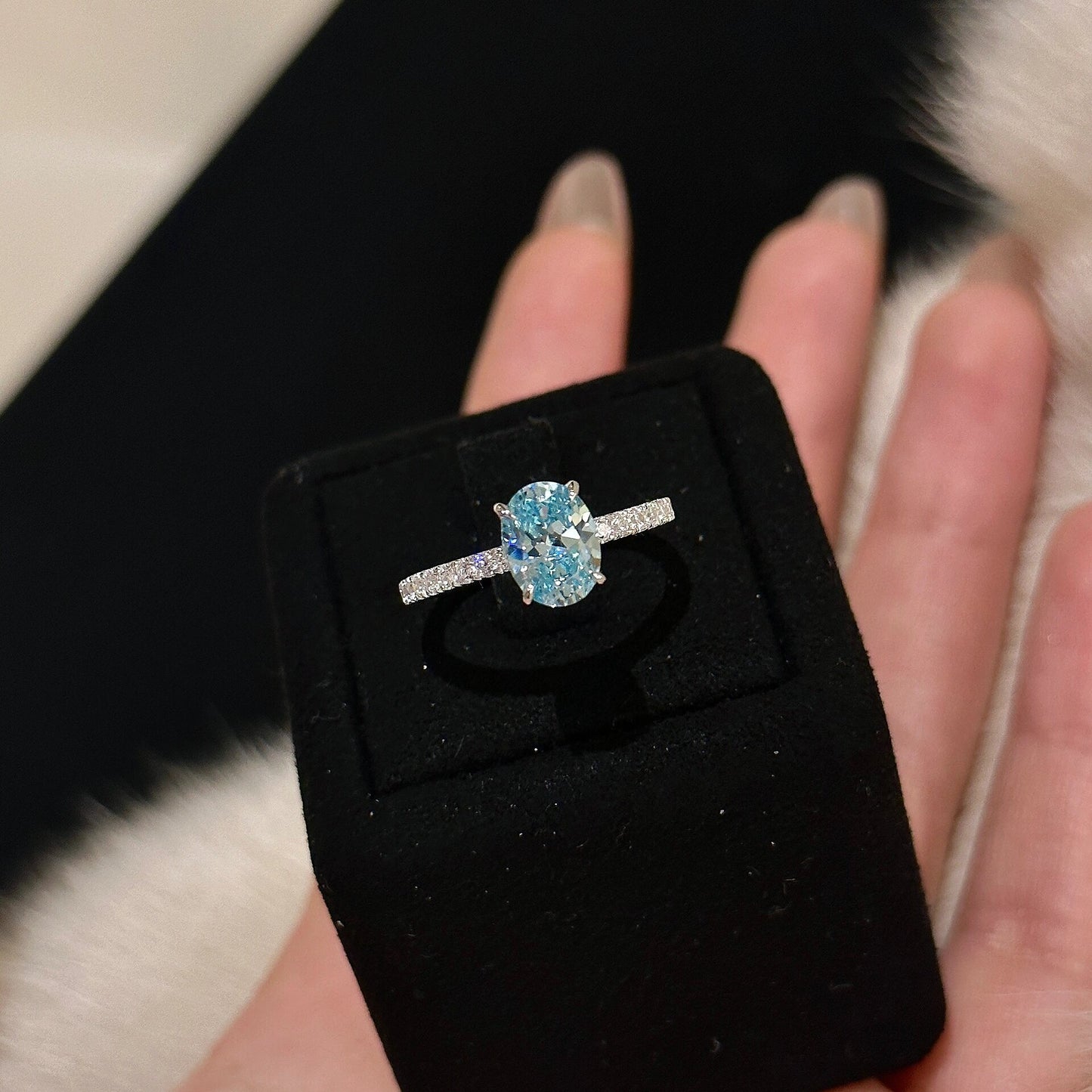 925 Silver Sea Blue Zirconia Ring
