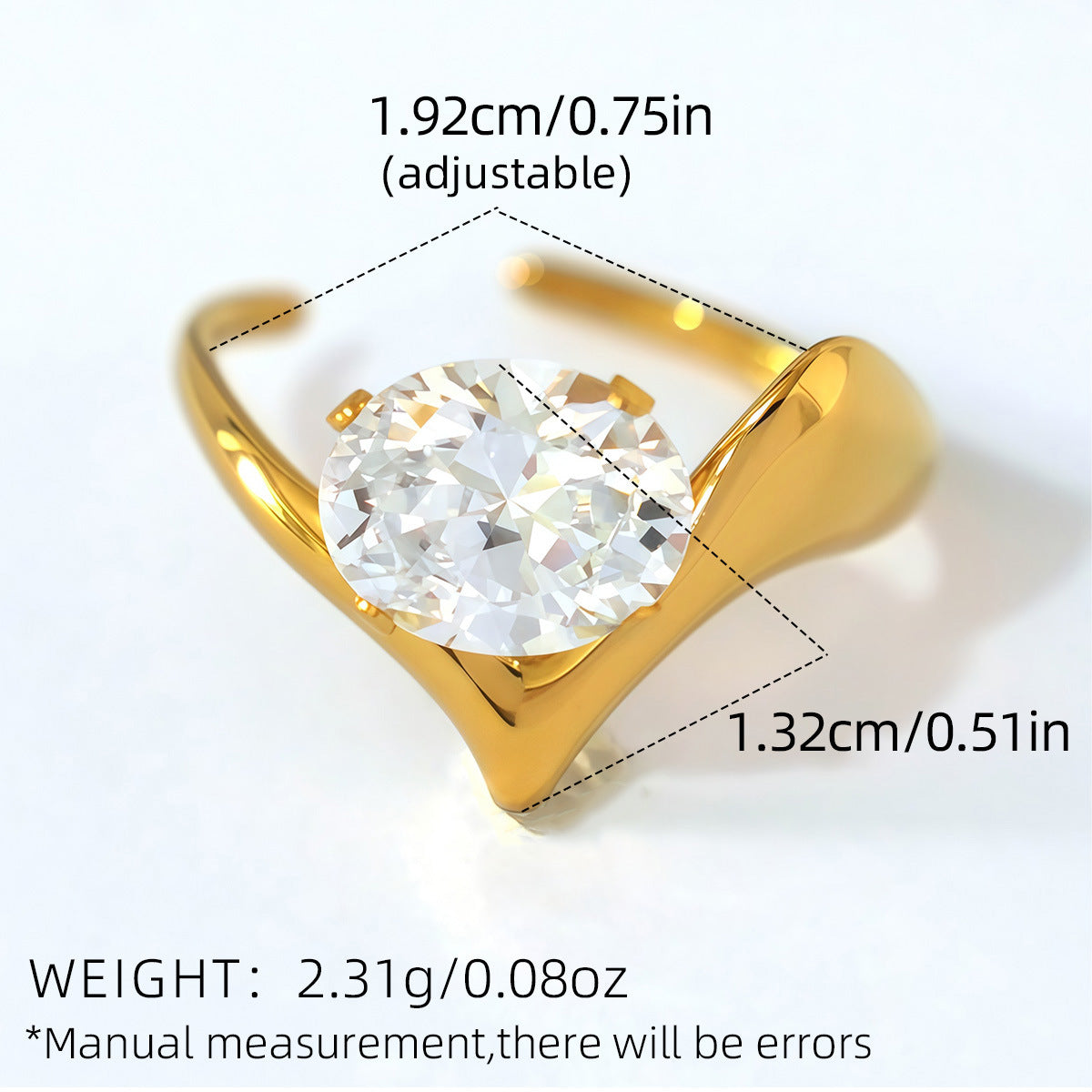 Gold Stainless Steel Zircon Ring