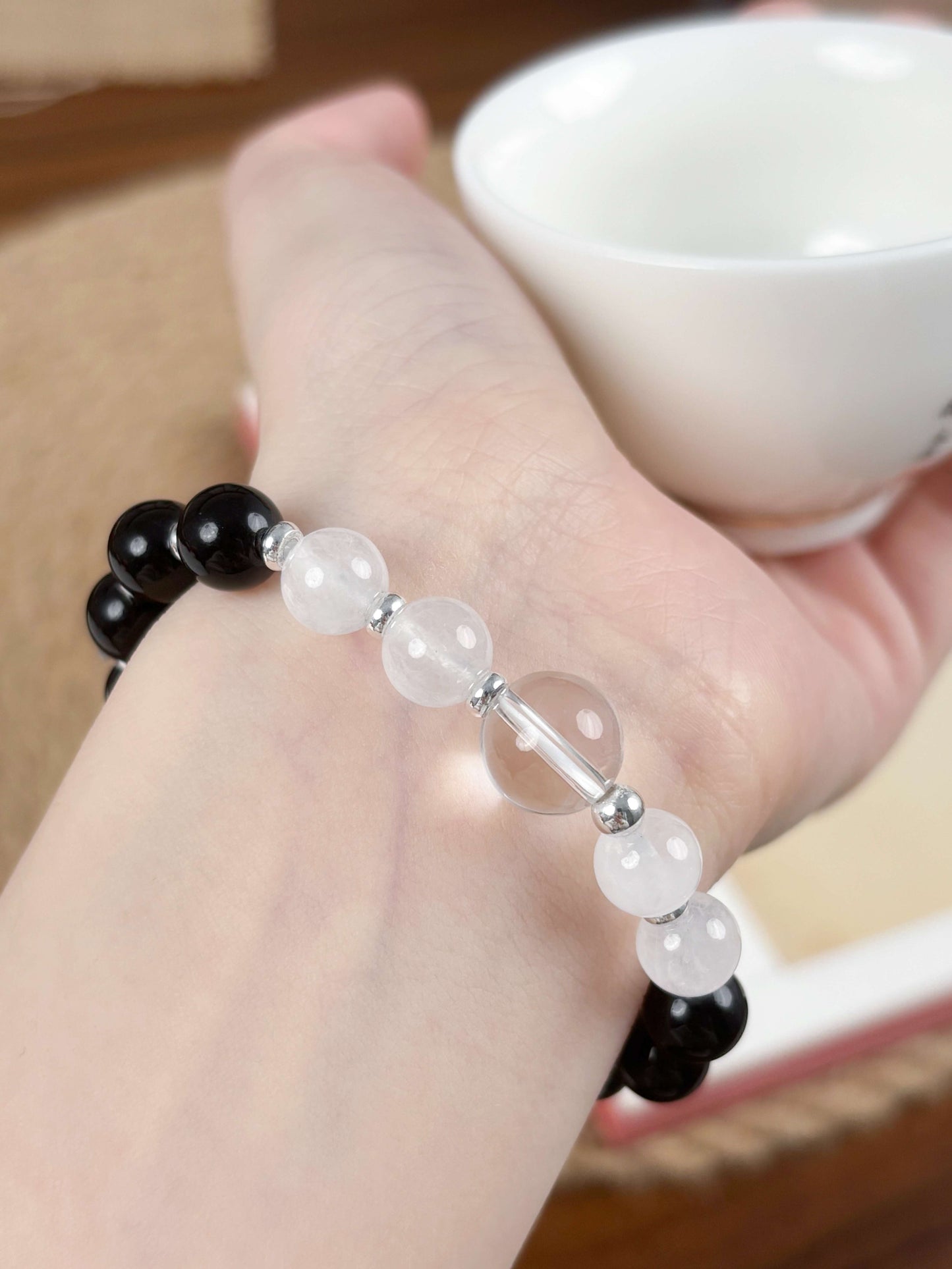 Obsidian & Clear Quartz Bracelet – Protection, Emotional Healing|Metal Element|Moondora