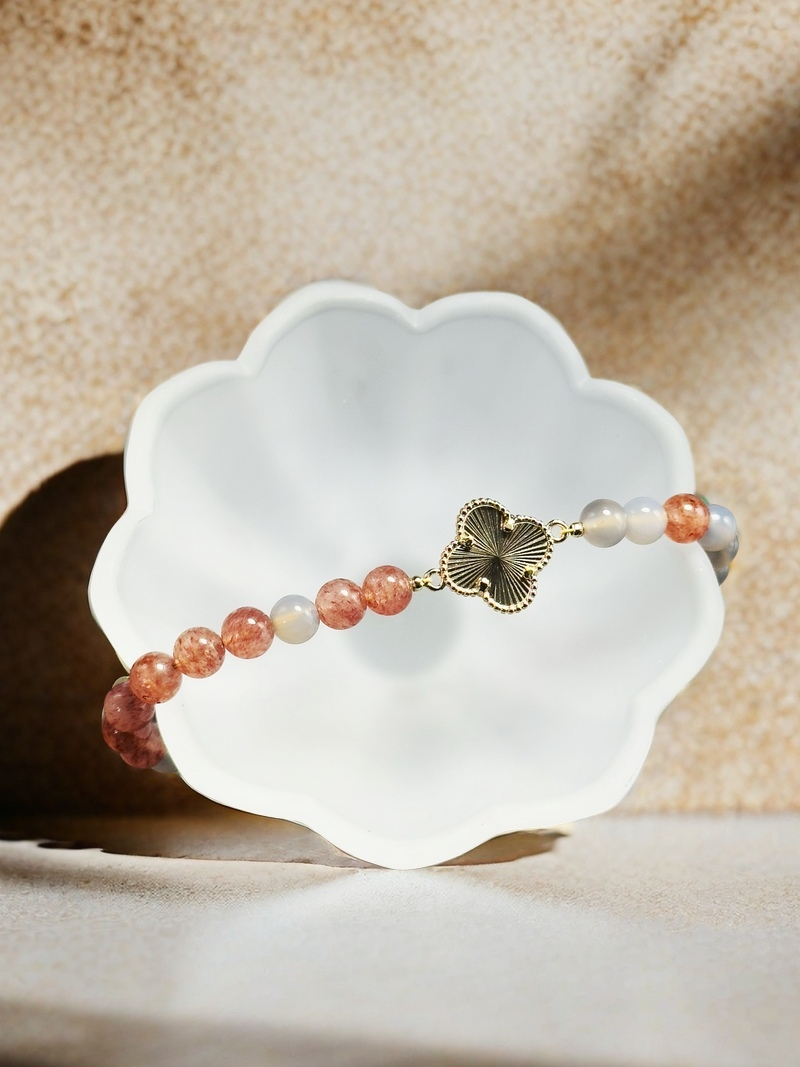 Strawberry Quartz and Gray Agate Bracelet - Love & Stability