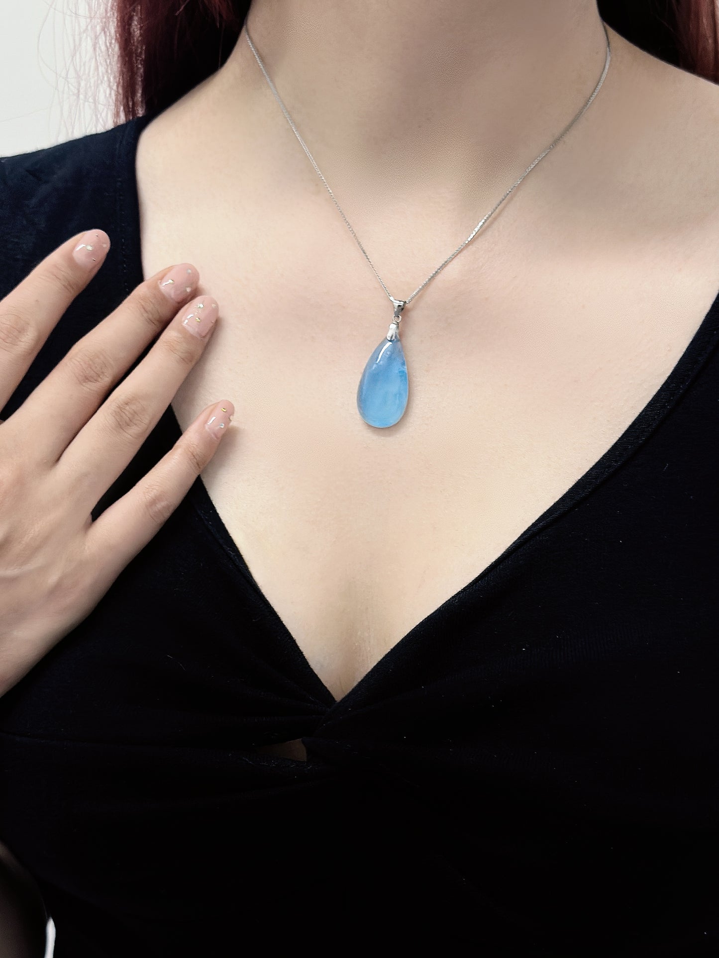 Aquamarine Teardrop Pendant Necklace with 925 Silver