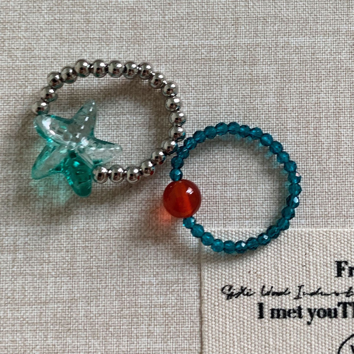 Teal Beaded Adjustable Ring with Red Agate – Summer Vibe Jewelry