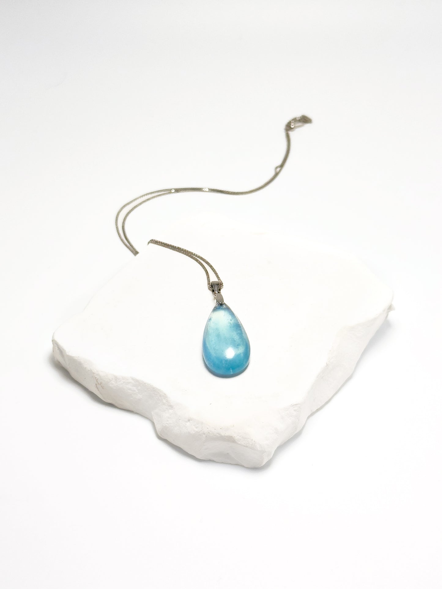 Aquamarine Teardrop Pendant Necklace with 925 Silver