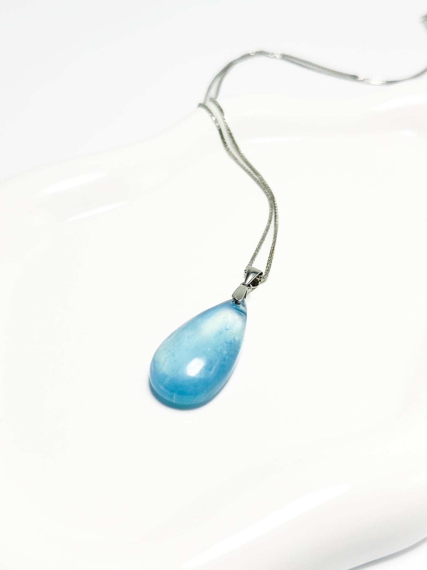Aquamarine Teardrop Pendant Necklace with 925 Silver