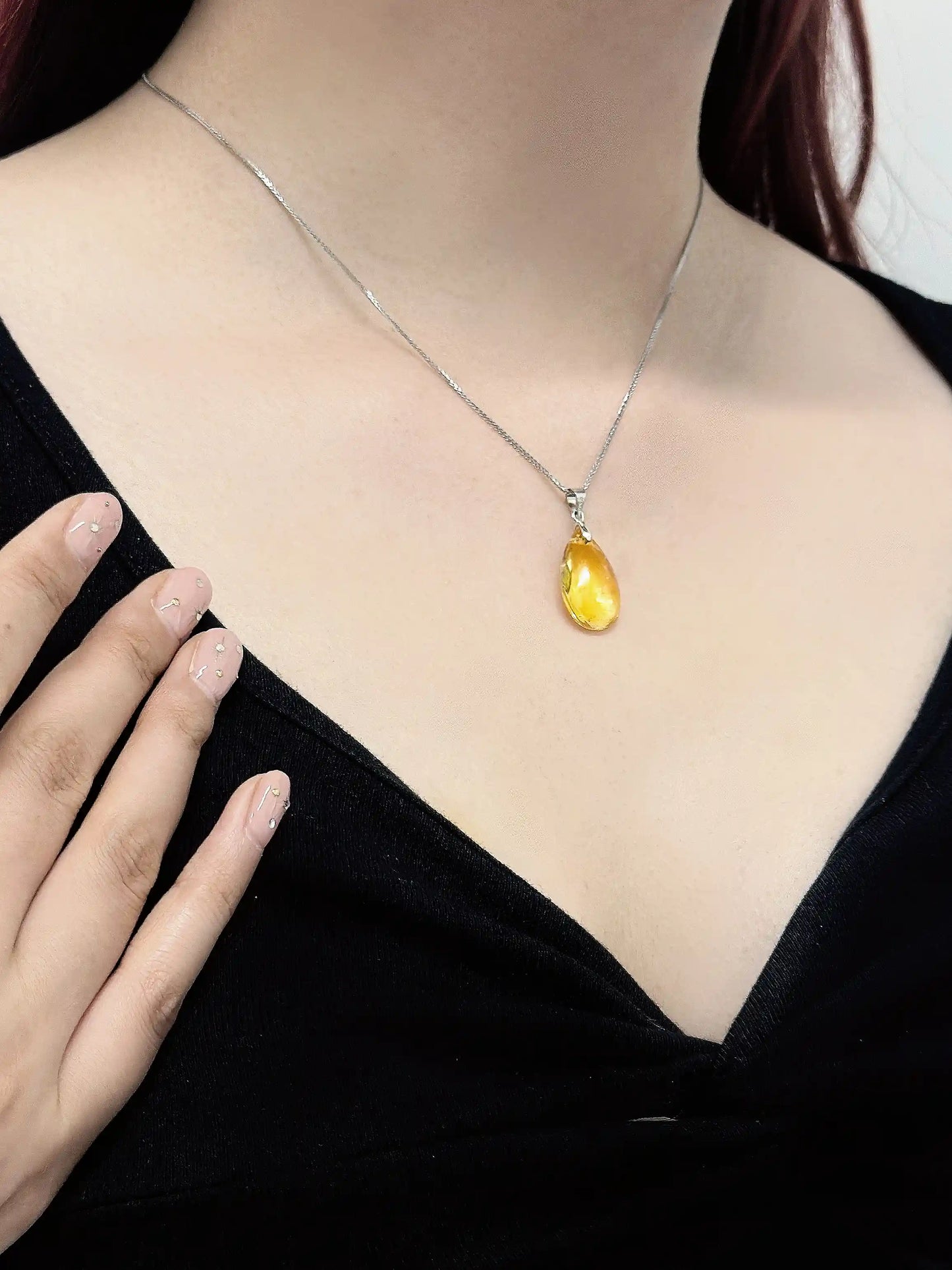 Citrine Teardrop Pendant Necklace with 925 Silver – Abundance & Fire Energy