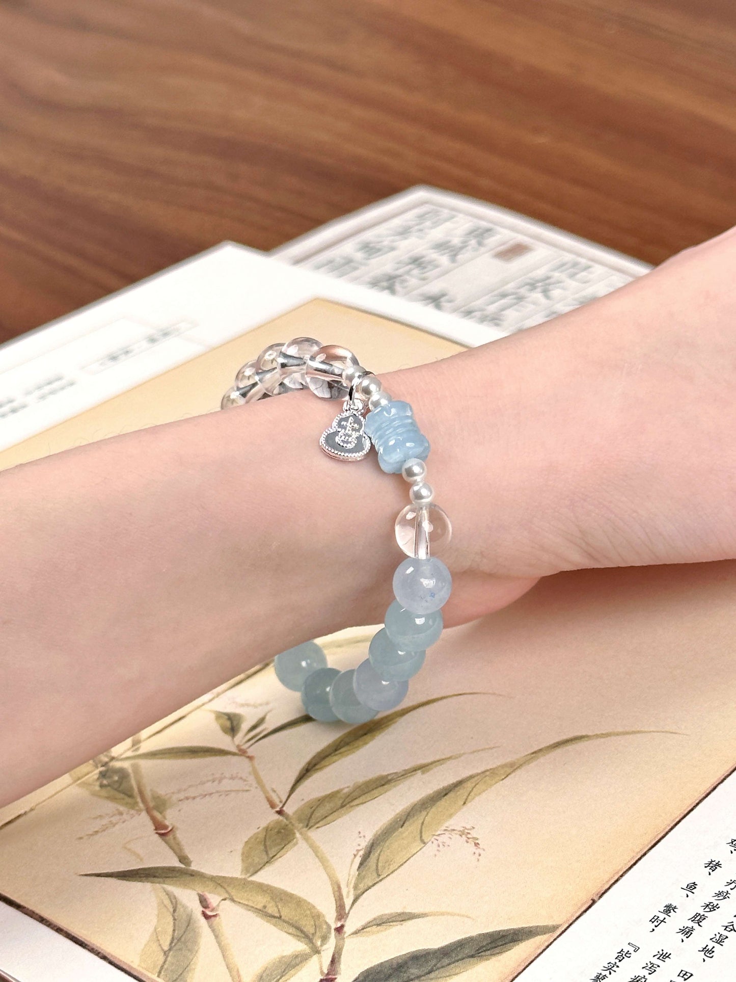 Aquamarine and Clear Quartz Healing Bracelet – Luck, Inner Peace | Water Element | Moondora