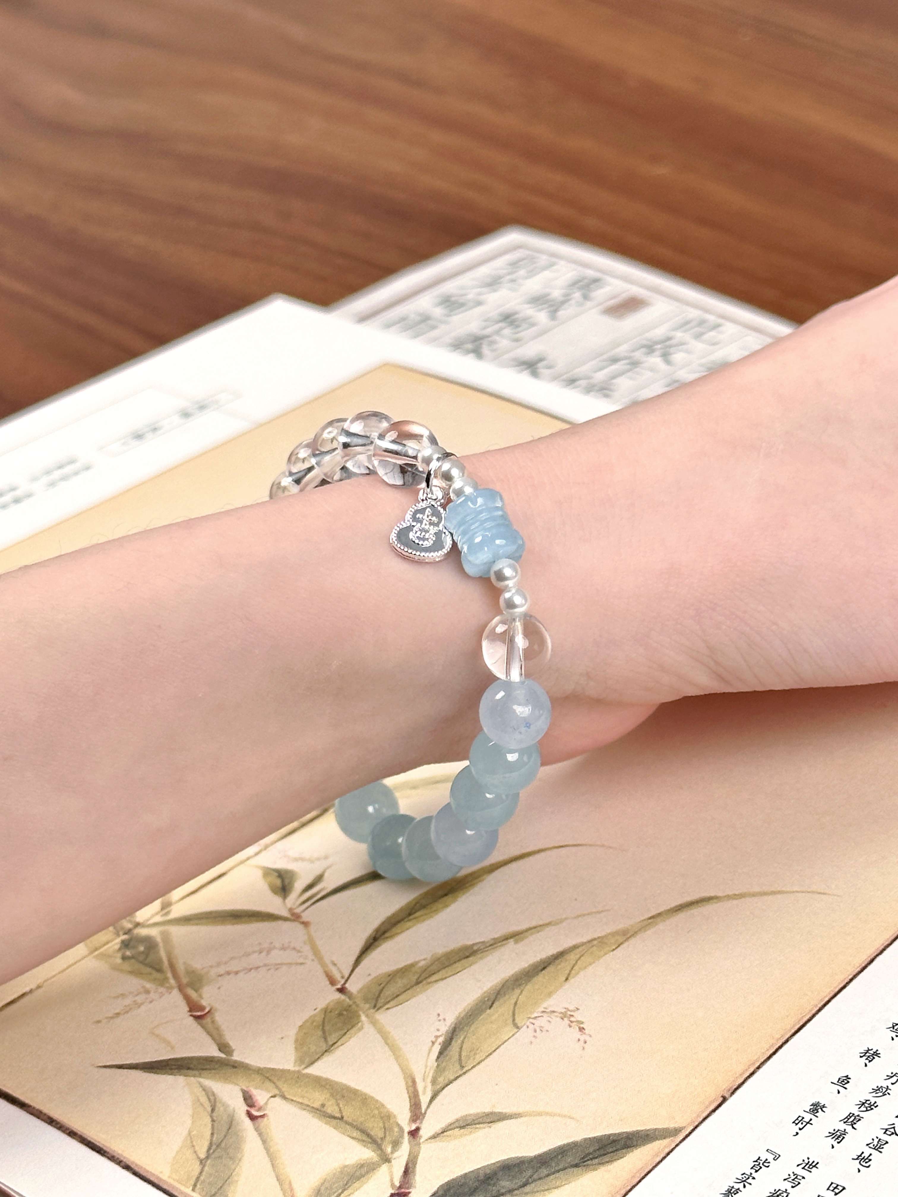 Aquamarine and Clear Quartz Healing Bracelet – Luck, Inner Peace | Water Element