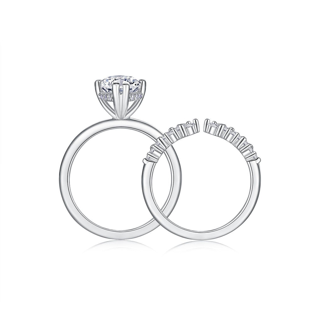 925 Sterling Silver Marquise Moissanite Stacking Wedding Ring Set