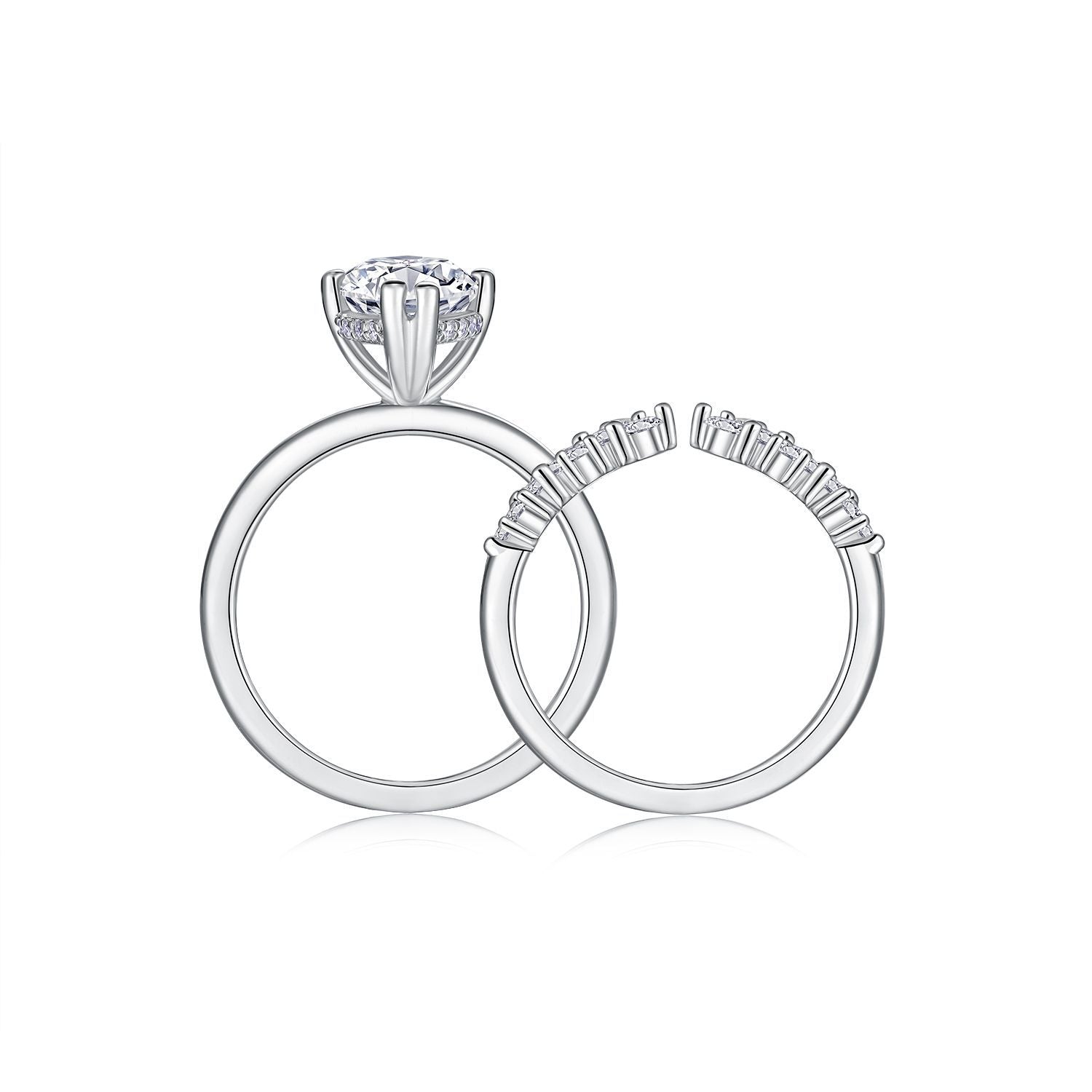 925 Sterling Silver Marquise Moissanite Stacking Wedding Ring Set