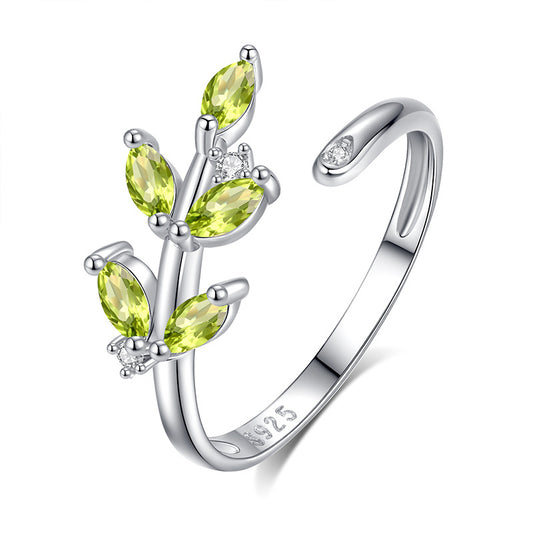 Natural Gemstone Leaf Branch Open Ring - 5 Gemstone Options