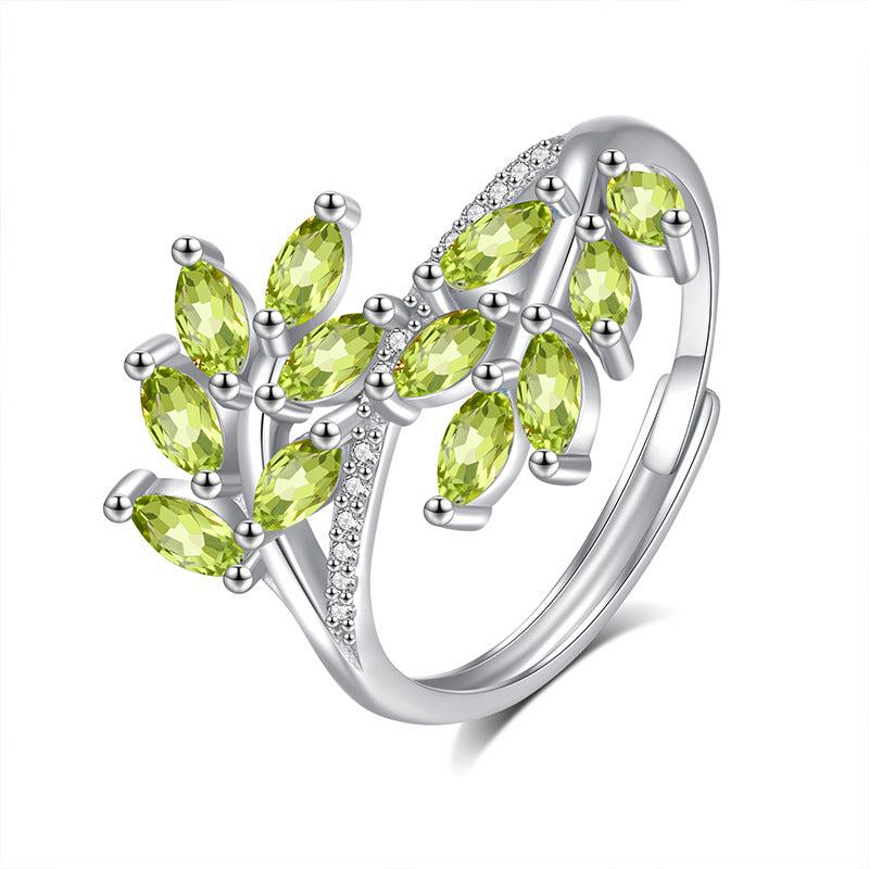 Natural Gemstone Leaf Branch Open Ring - 5 Gemstone Options
