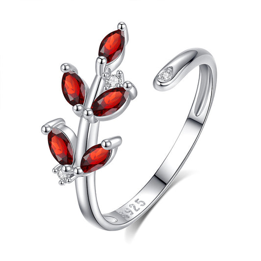 Natural Gemstone Leaf Branch Open Ring - 5 Gemstone Options