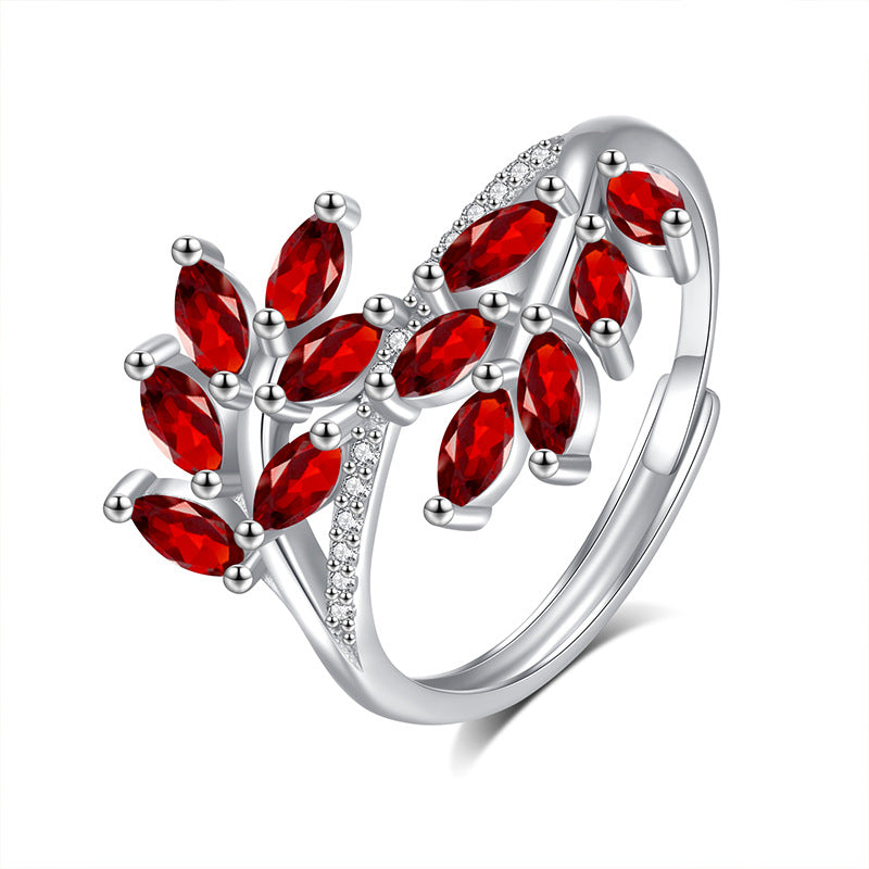 Natural Gemstone Leaf Branch Open Ring - 5 Gemstone Options