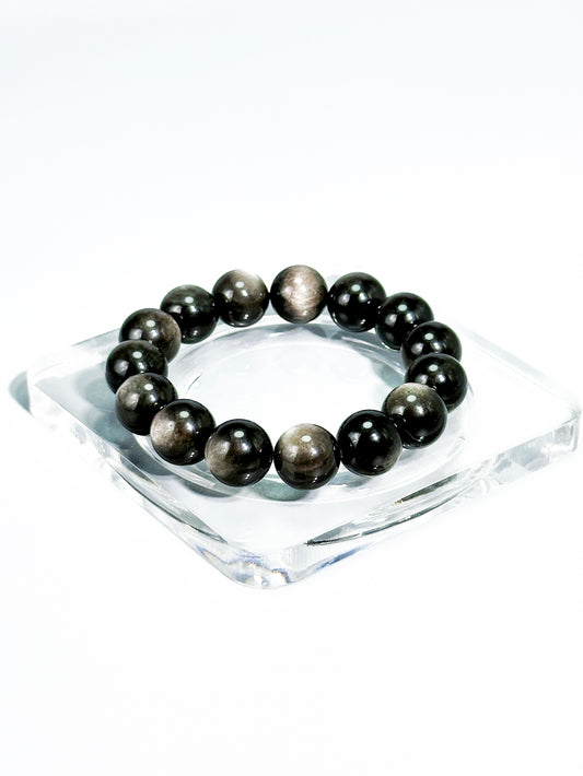 Silver Sheen Obsidian Bracelet – Protection & Inner Strength｜Moondora