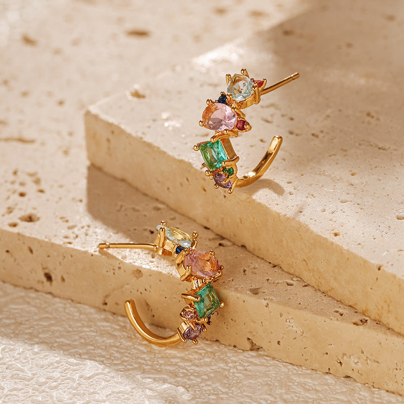 18K Gold Plated Colorful Zircon Stud Earrings