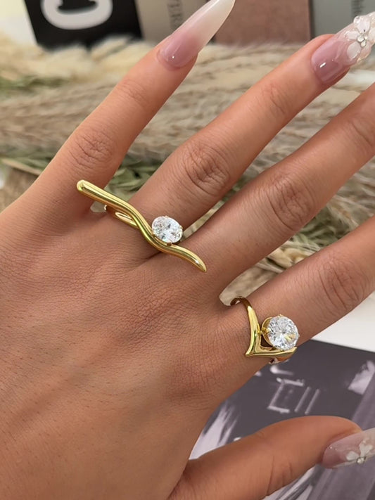 Gold Stainless Steel Zircon Ring