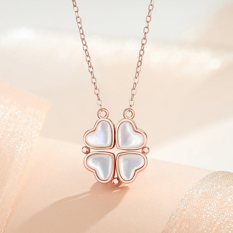 925 Silver Four-Leaf Clover Necklace with Mother-of-Pearl