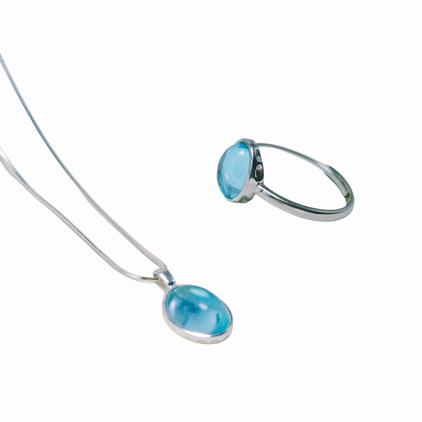 Aquamarine Necklace & Ring Set in 925 Sterling Silver