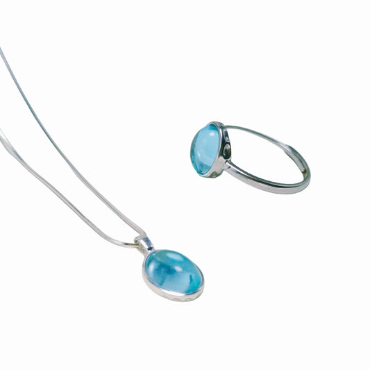 Aquamarine Necklace & Ring Set in 925 Sterling Silver