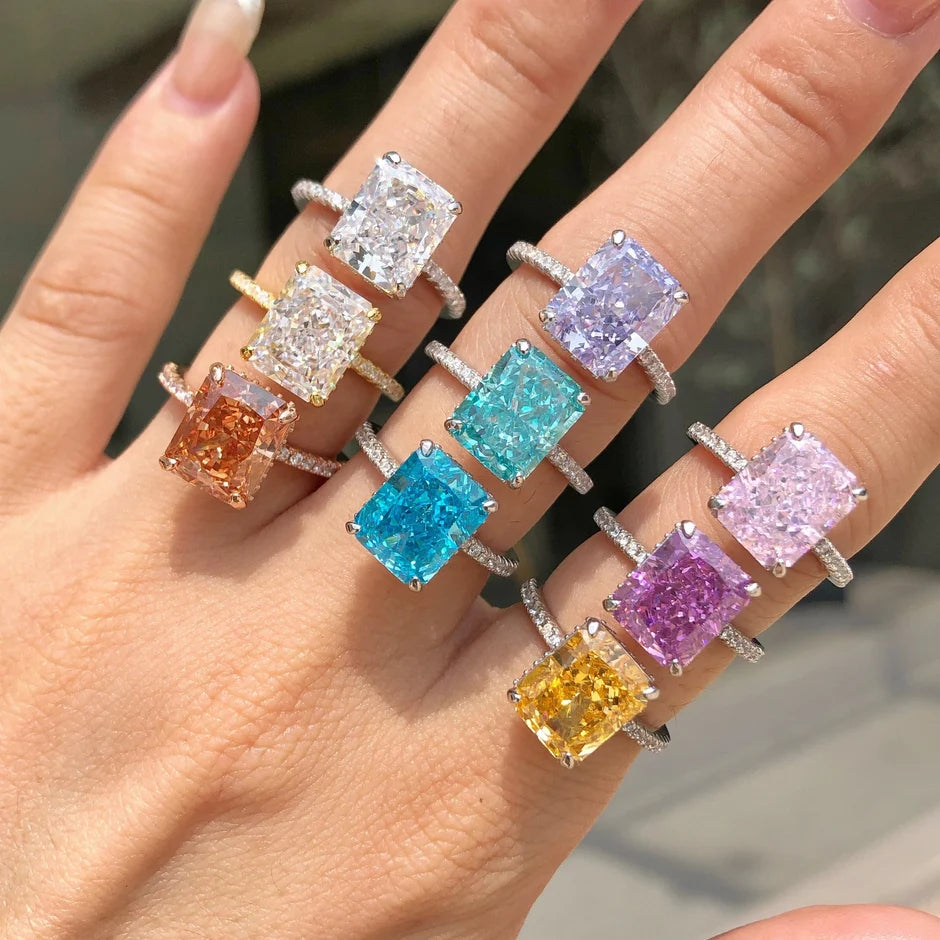 S925 Silver 8A Ice-cut Rectangle Zircon Ring