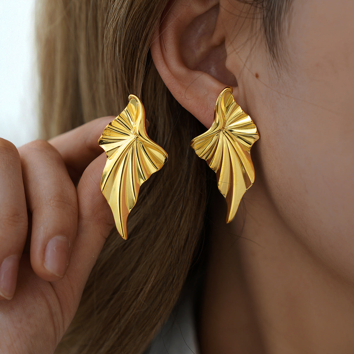 18K Gold Geometric Folded Stud Earrings