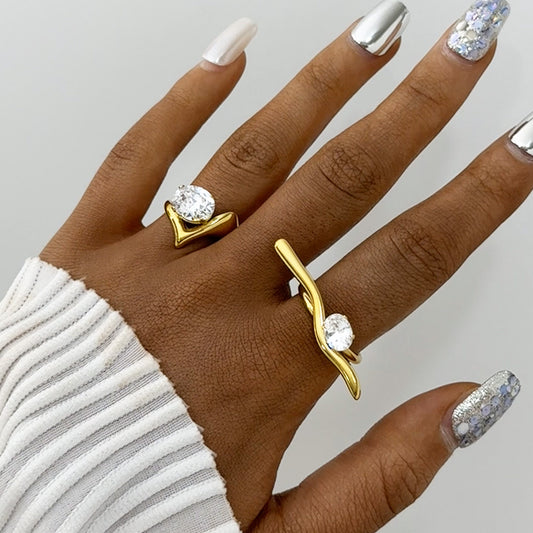 Gold Stainless Steel Zircon Ring