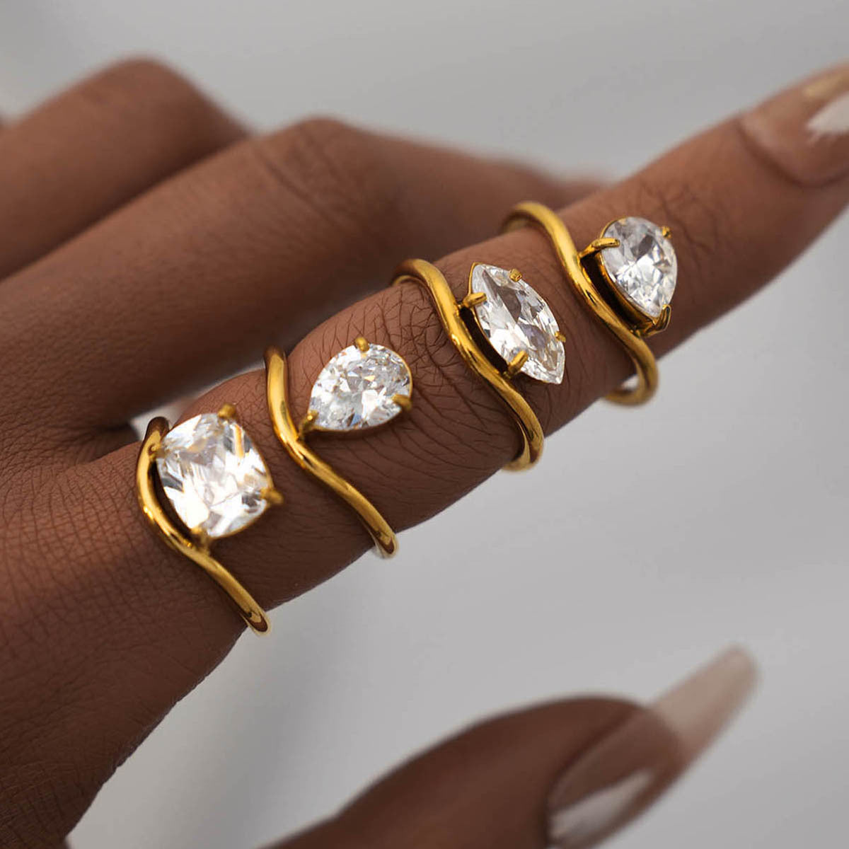 Gold Stainless Steel Zircon Ring
