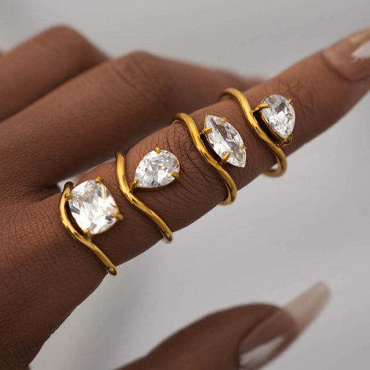 Gold Stainless Steel Zircon Ring