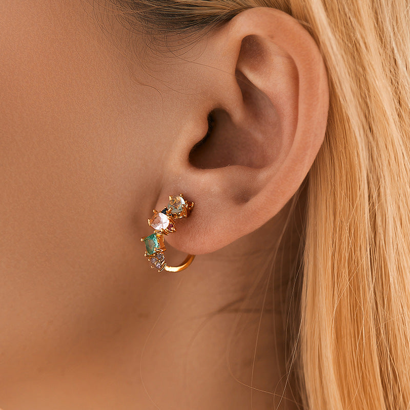 18K Gold Plated Colorful Zircon Stud Earrings