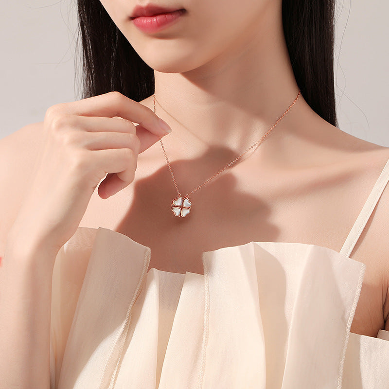 925 Silver Four-Leaf Clover Necklace with Mother-of-Pearl