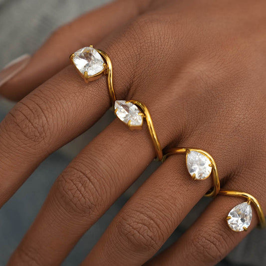 Gold Stainless Steel Zircon Ring