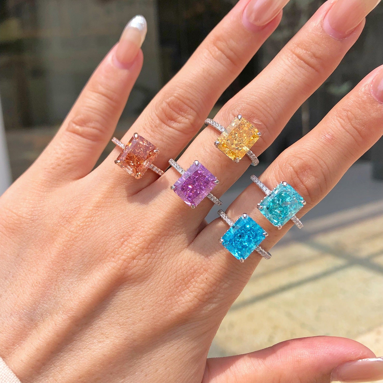 S925 Silver 8A Ice-cut Rectangle Zircon Ring