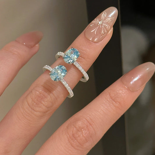 925 Silver Sea Blue Zirconia Ring