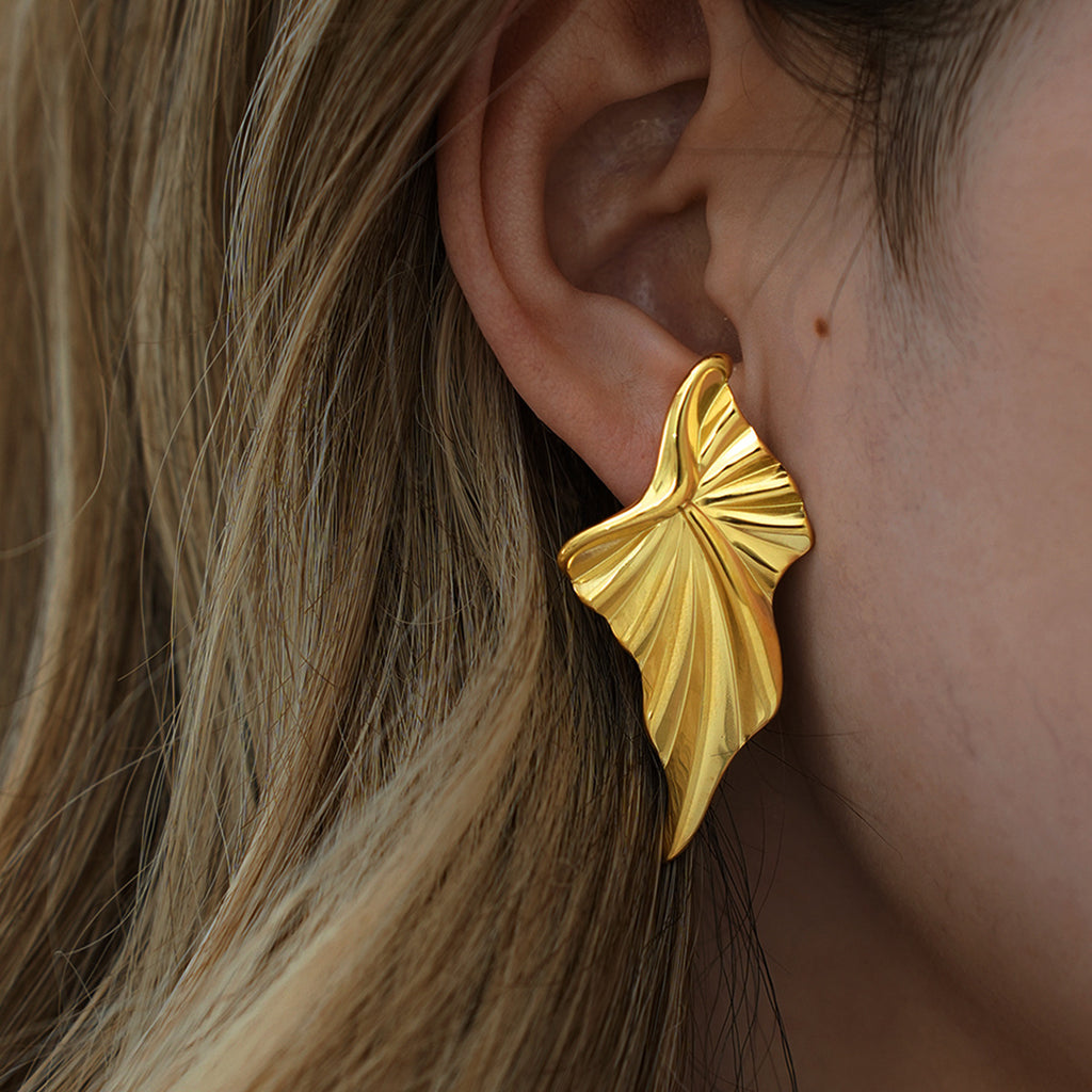 18K Gold Geometric Folded Stud Earrings