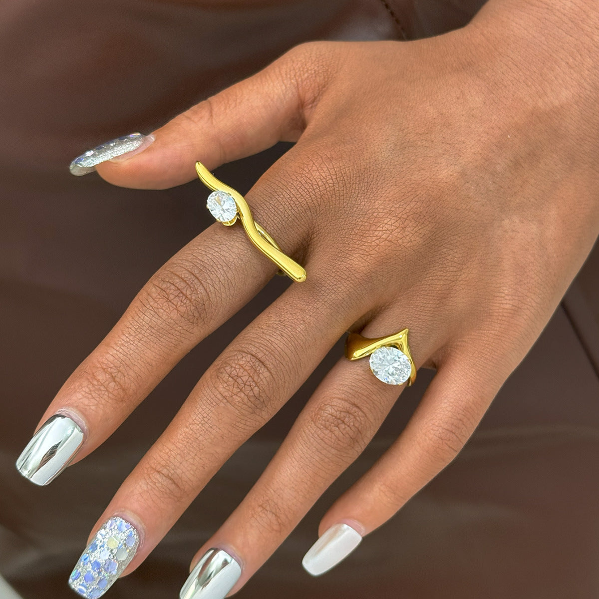 Gold Stainless Steel Zircon Ring