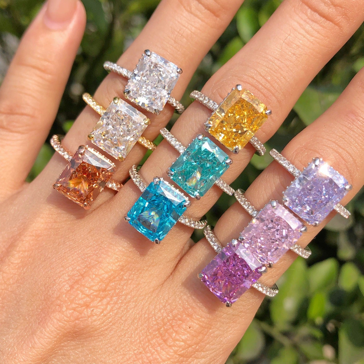 S925 Silver 8A Ice-cut Rectangle Zircon Ring