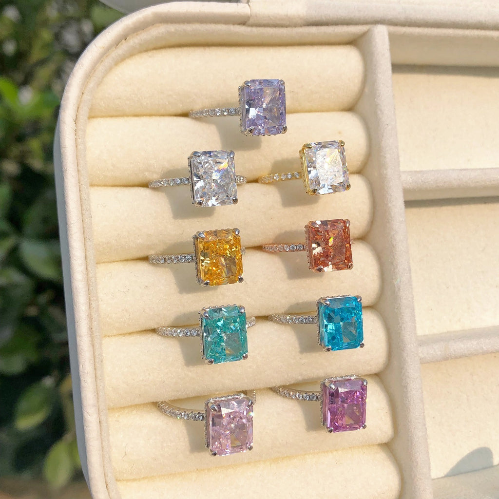 S925 Silver 8A Ice-cut Rectangle Zircon Ring