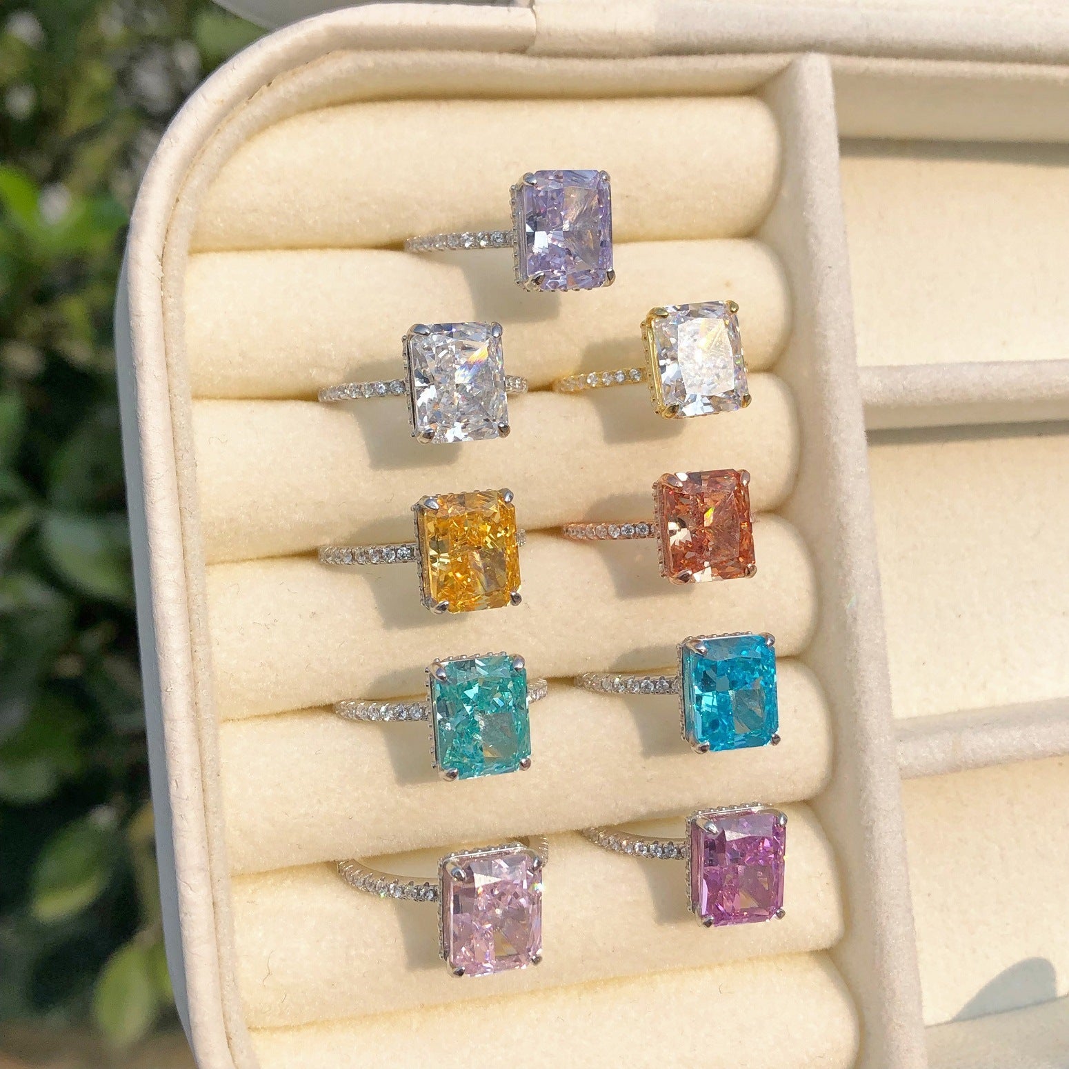 S925 Silver 8A Ice-cut Rectangle Zircon Ring