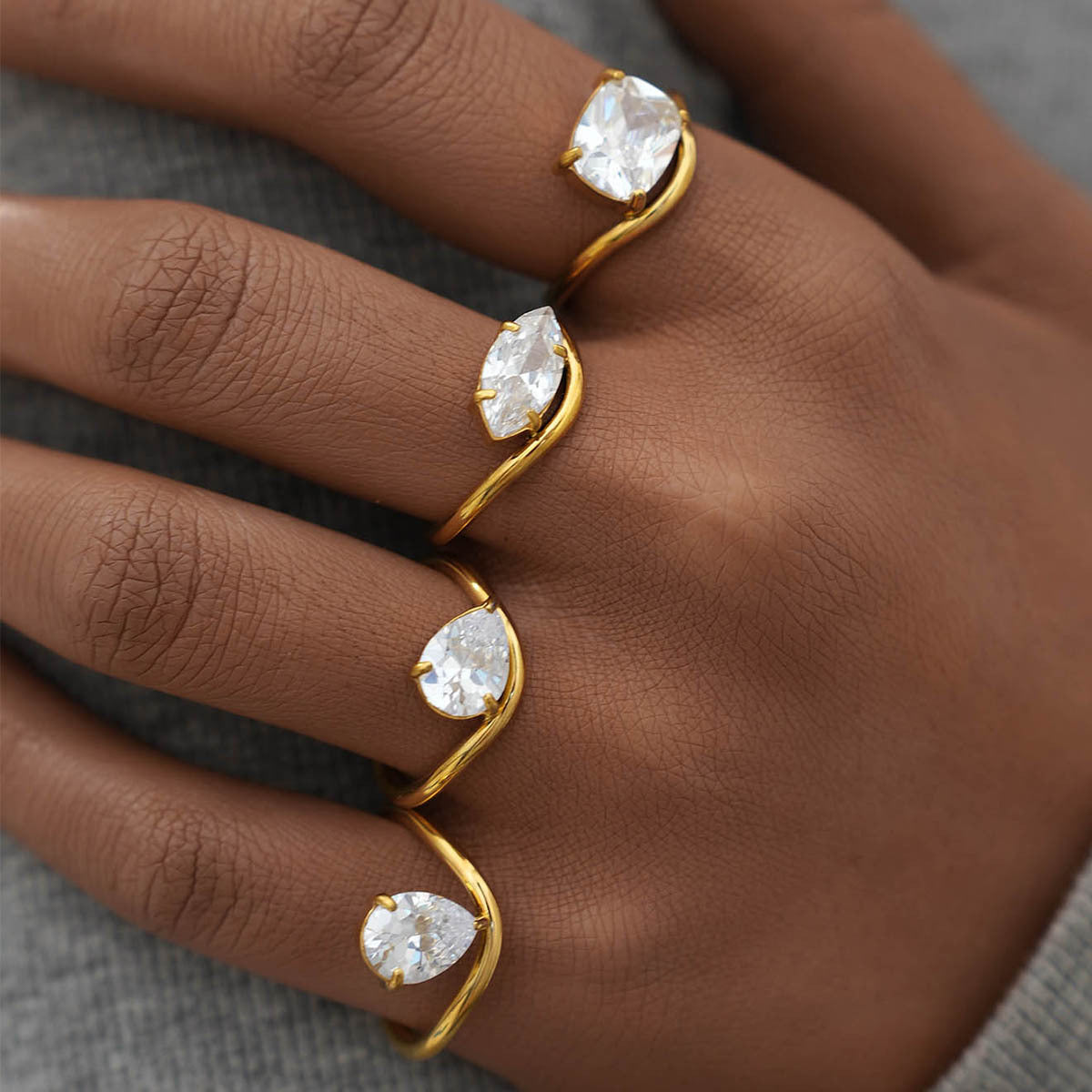 Gold Stainless Steel Zircon Ring