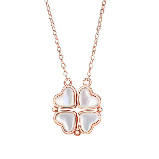 925 Silver Four-Leaf Clover Necklace with Mother-of-Pearl