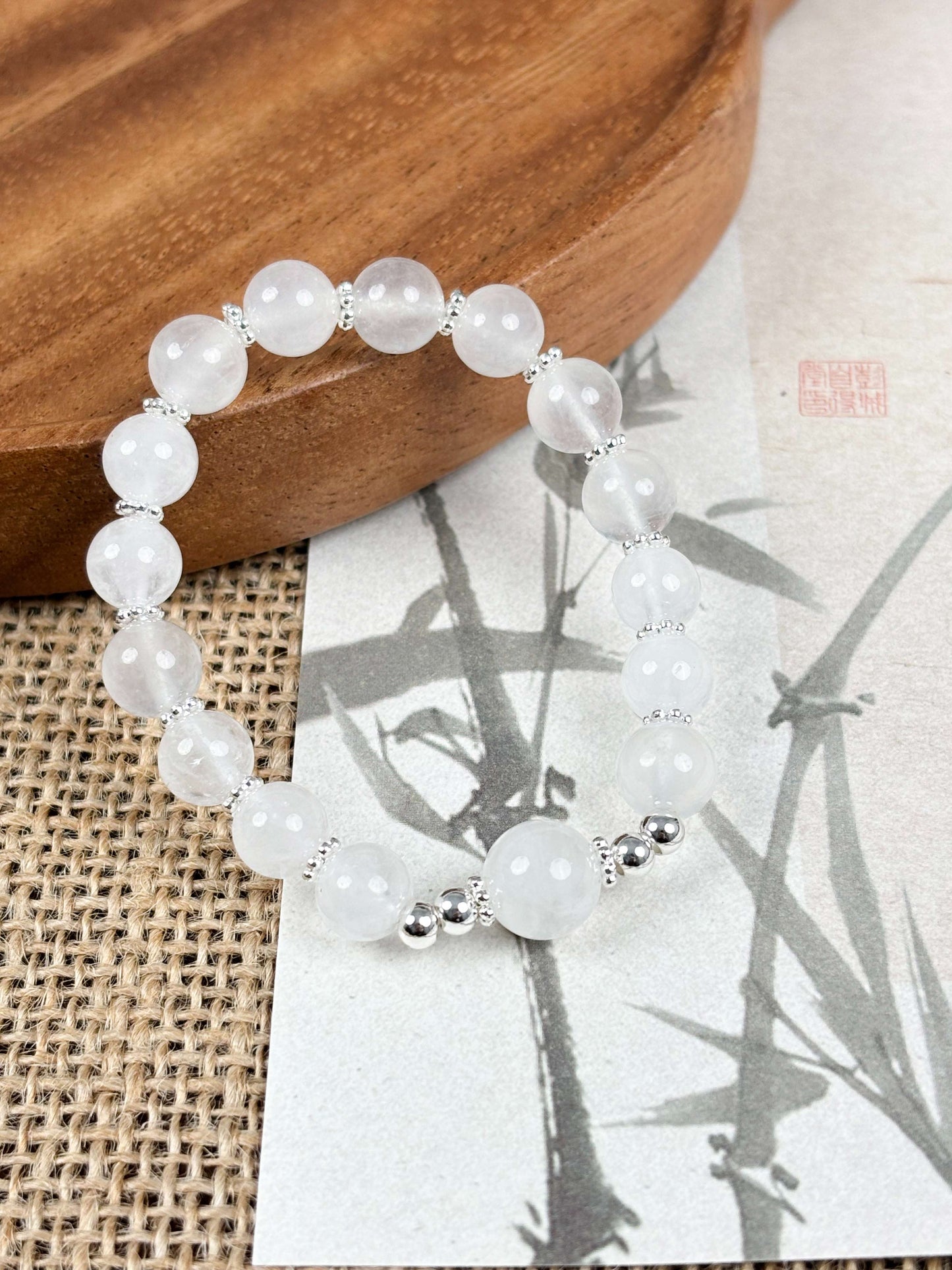 White Chalcedony Bracelet with 925 Sterling Silver – Emotional Healing & Inner Peace | Metal Element | Moondora