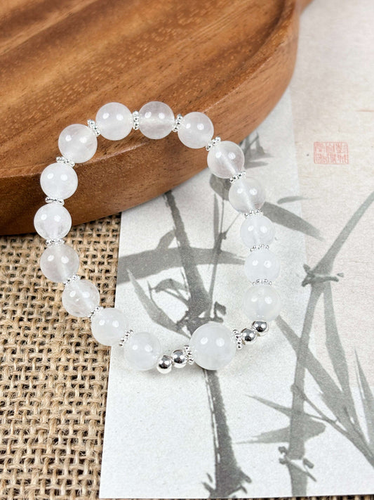 White Chalcedony Bracelet with 925 Sterling Silver – Emotional Healing & Inner Peace | Metal Element | Moondora