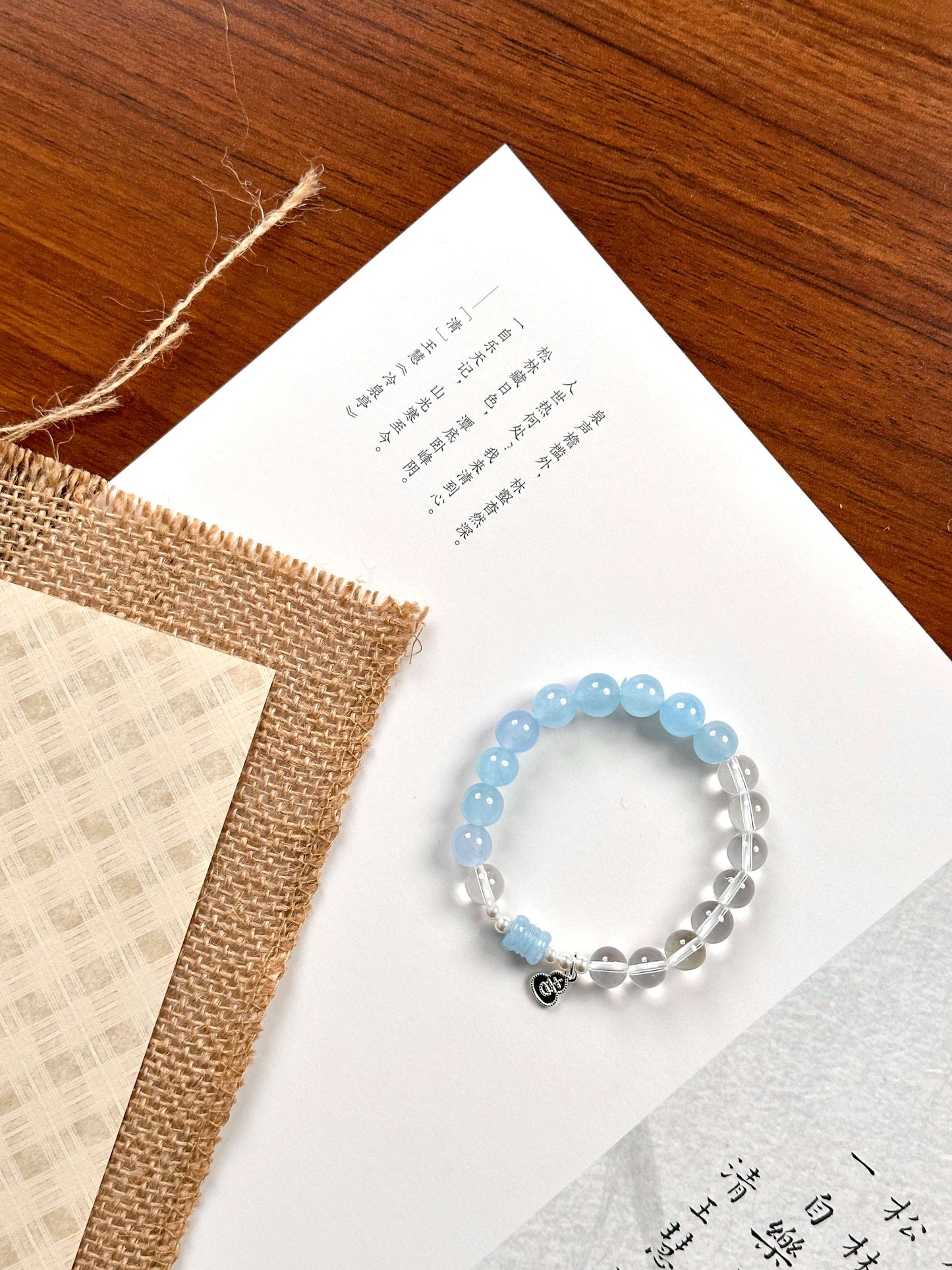 Aquamarine and Clear Quartz Healing Bracelet – Luck, Inner Peace | Water Element | Moondora