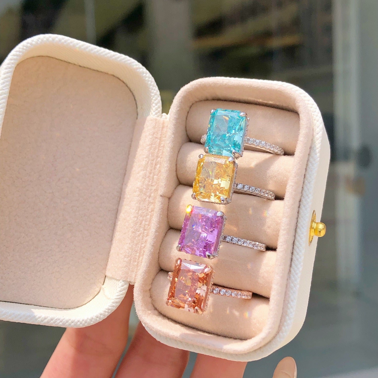 S925 Silver 8A Ice-cut Rectangle Zircon Ring